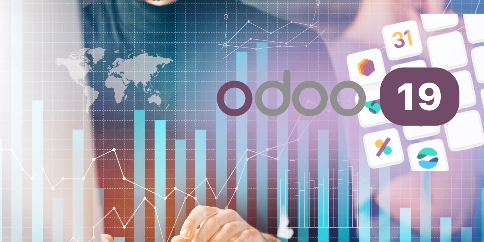 “Odoo 19 accounting dashboard showing smart reconciliation, AI-powered OCR, and WhatsApp payment follow-ups.”