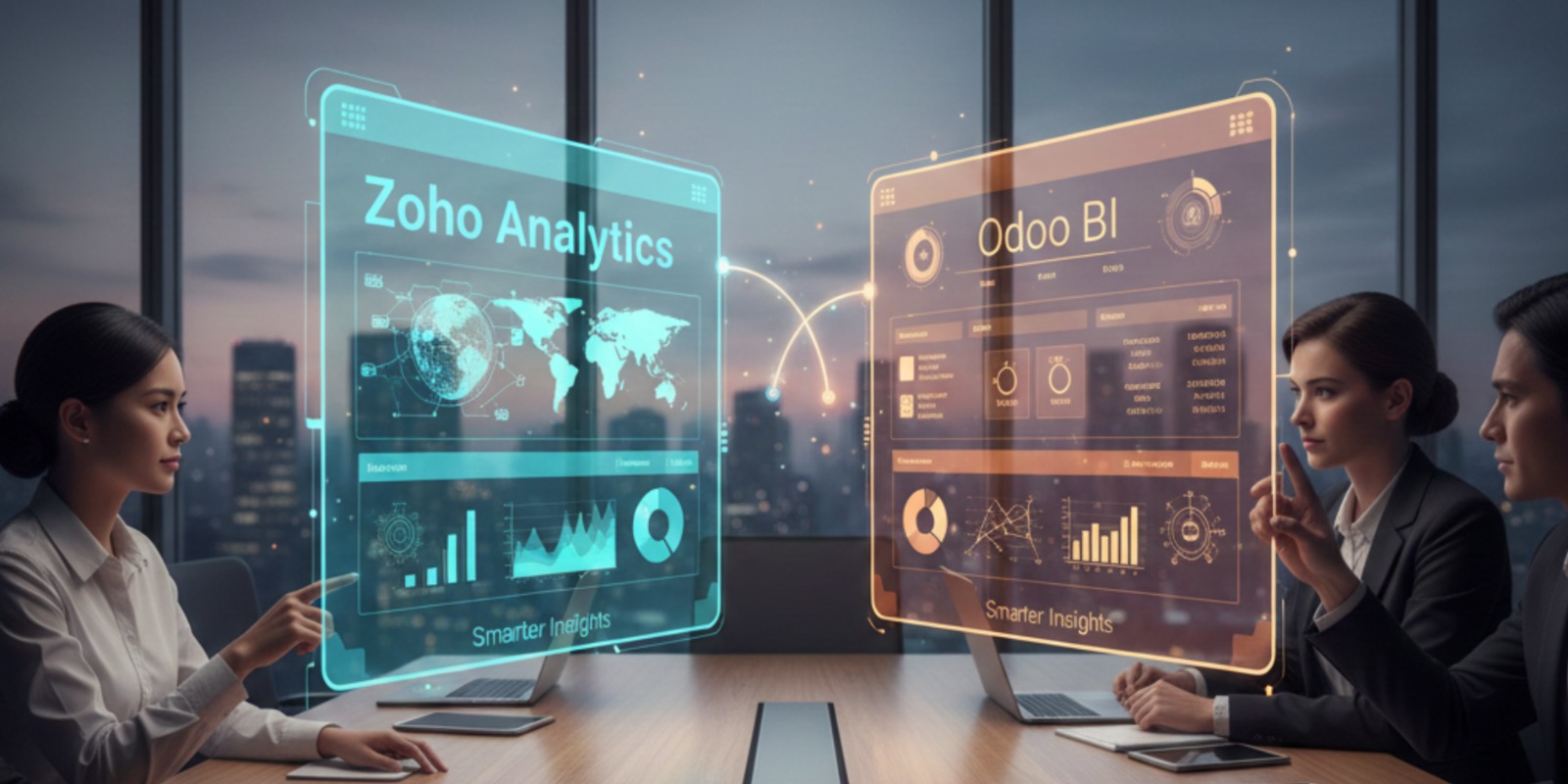 Business intelligence dashboard showing sales, finance, and performance analytics