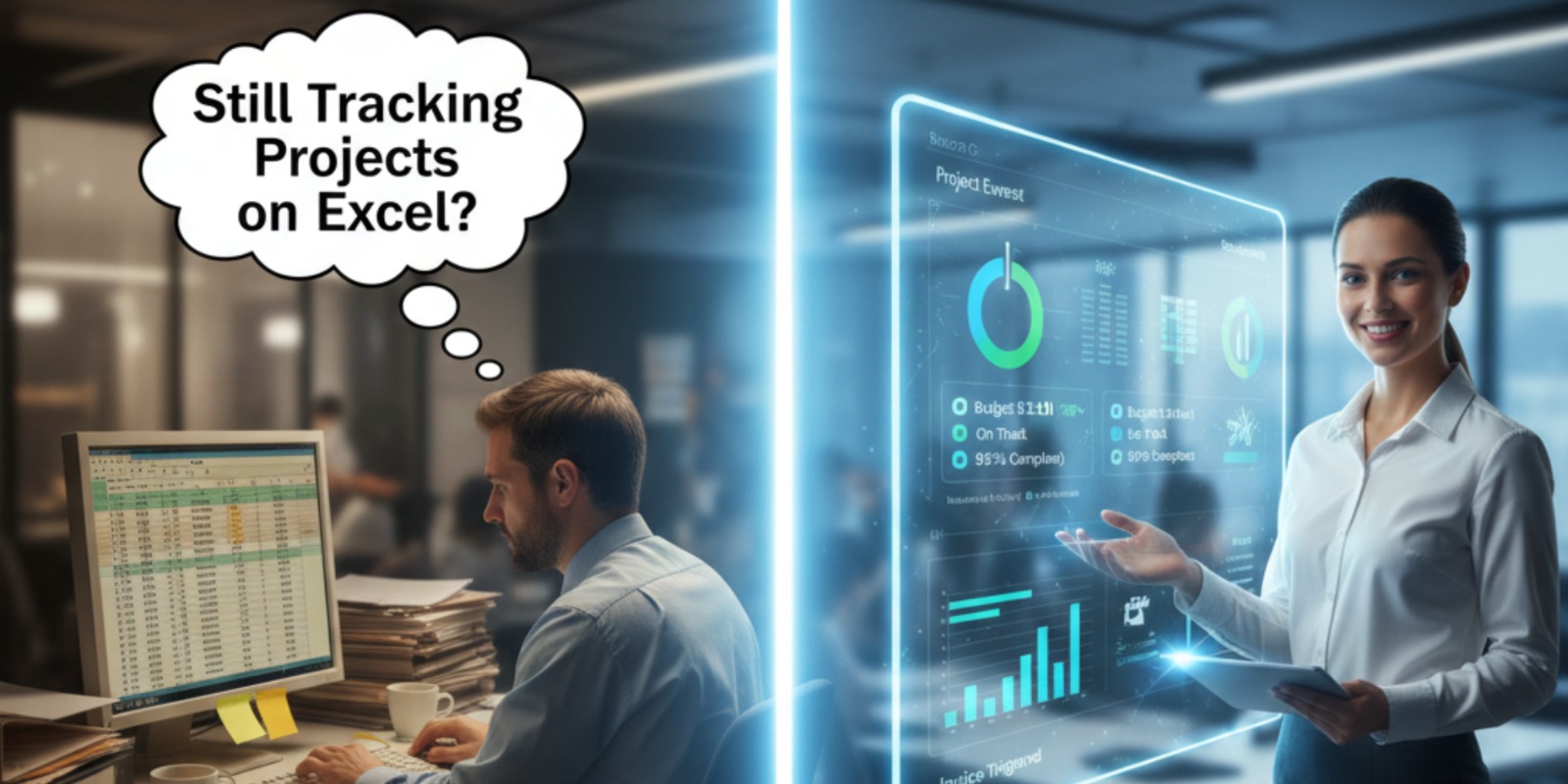 Automated consulting workflow showing client contract, project creation, task allocation, time logging, invoicing, and profitability dashboard integration.