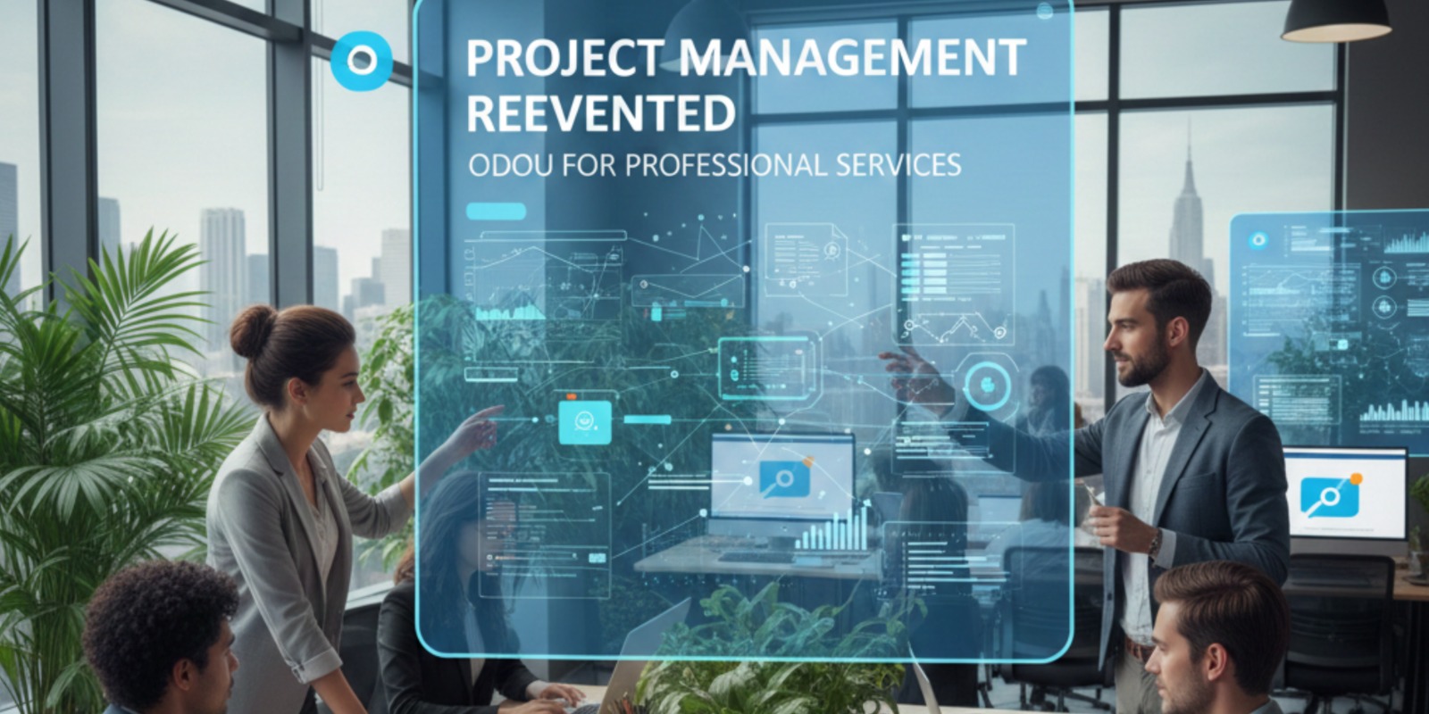 Odoo project lifecycle workflow connecting CRM, task management, timesheets, billing, and profitability reporting.