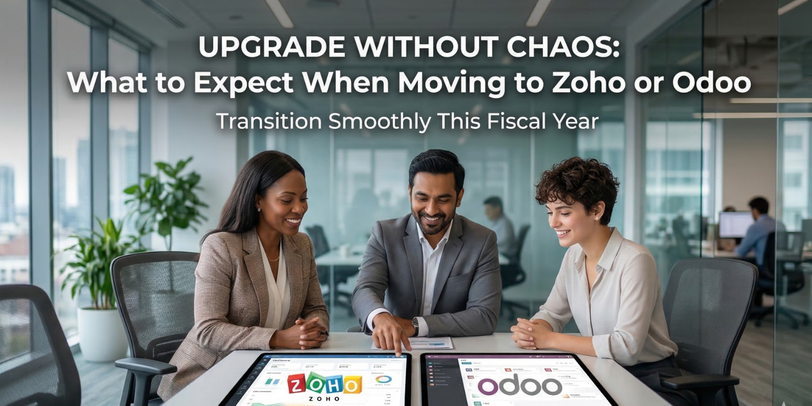 Comparison visual showing legacy systems with spreadsheets and manual processes versus modern ERP platforms like Zoho and Odoo with integrated workflows and live data.