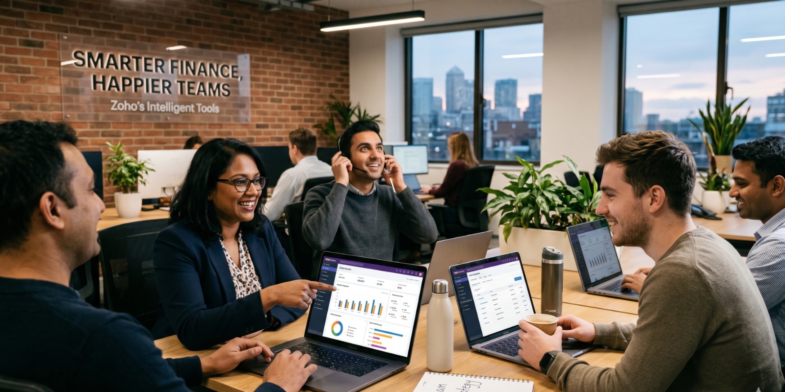 Zoho finance dashboard showing accounting reports, expense tracking, cash flow insights, payroll management, and integrated business tools helping teams work smarter.